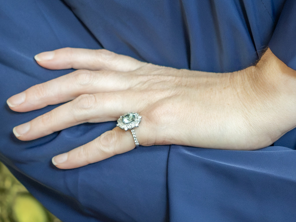 Platinum Blue Zircon and Marquise Diamond Statement Ring