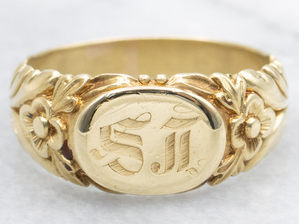 Circa. 1839 18K Gold Monogrammed "ST" Mourning Signet Ring