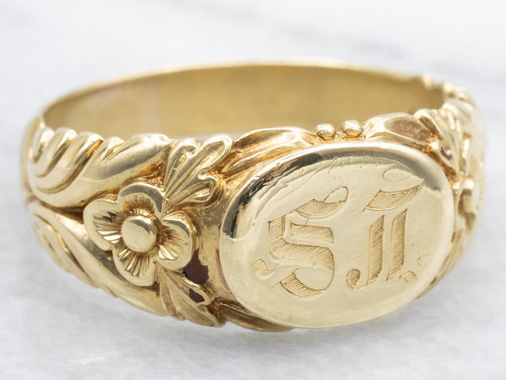 Circa. 1839 18K Gold Monogrammed "ST" Mourning Signet Ring
