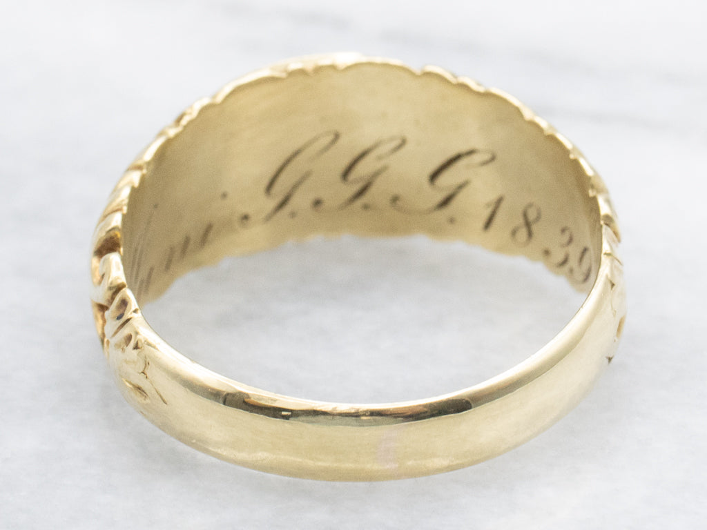 Circa. 1839 18K Gold Monogrammed "ST" Mourning Signet Ring