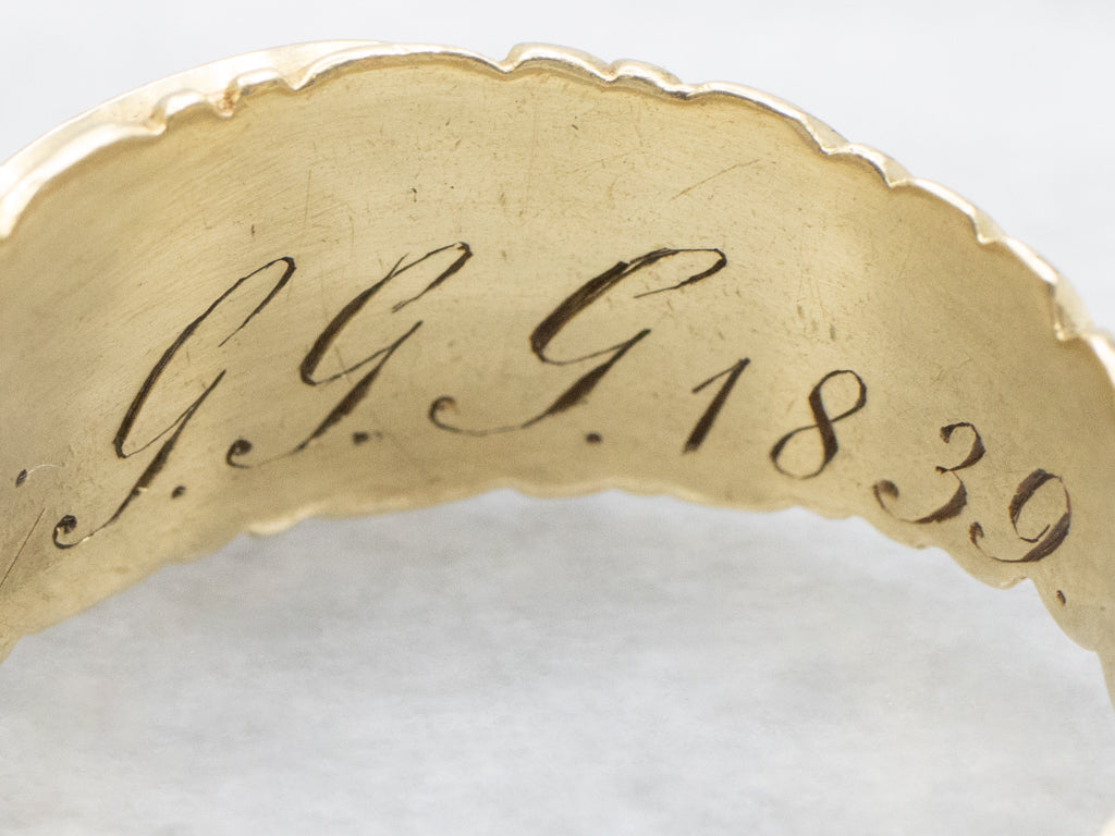 Circa. 1839 18K Gold Monogrammed "ST" Mourning Signet Ring