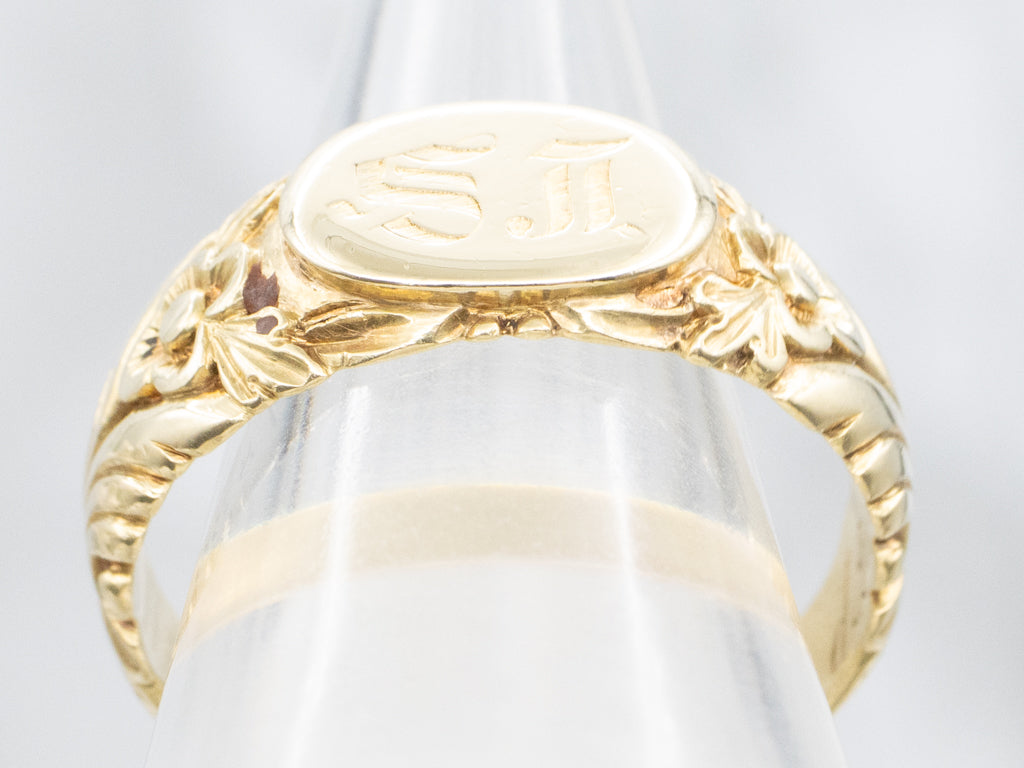 Circa. 1839 18K Gold Monogrammed "ST" Mourning Signet Ring