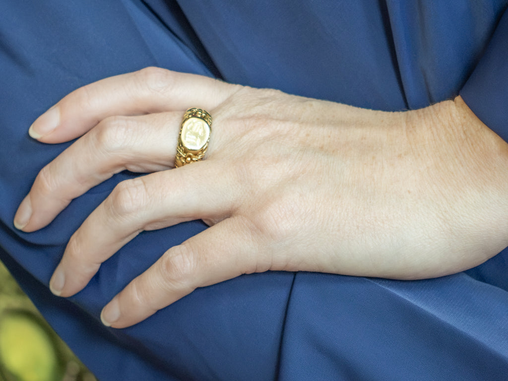 Circa. 1839 18K Gold Monogrammed "ST" Mourning Signet Ring