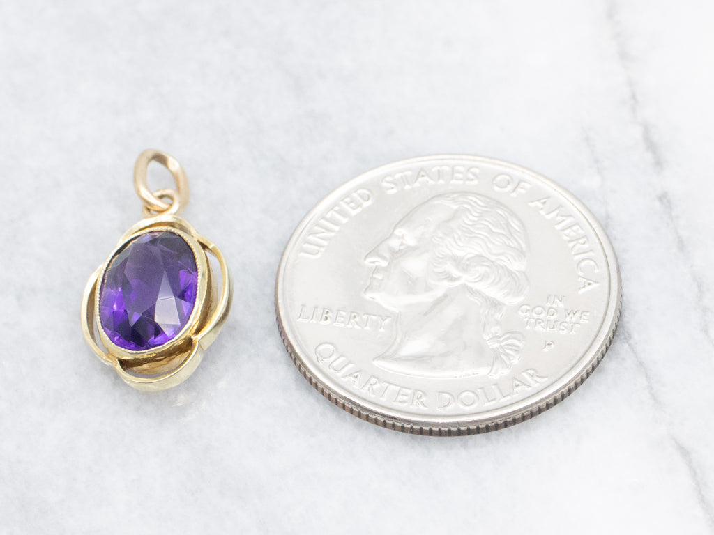 Bezel-Set Amethyst and Gold Pendant
