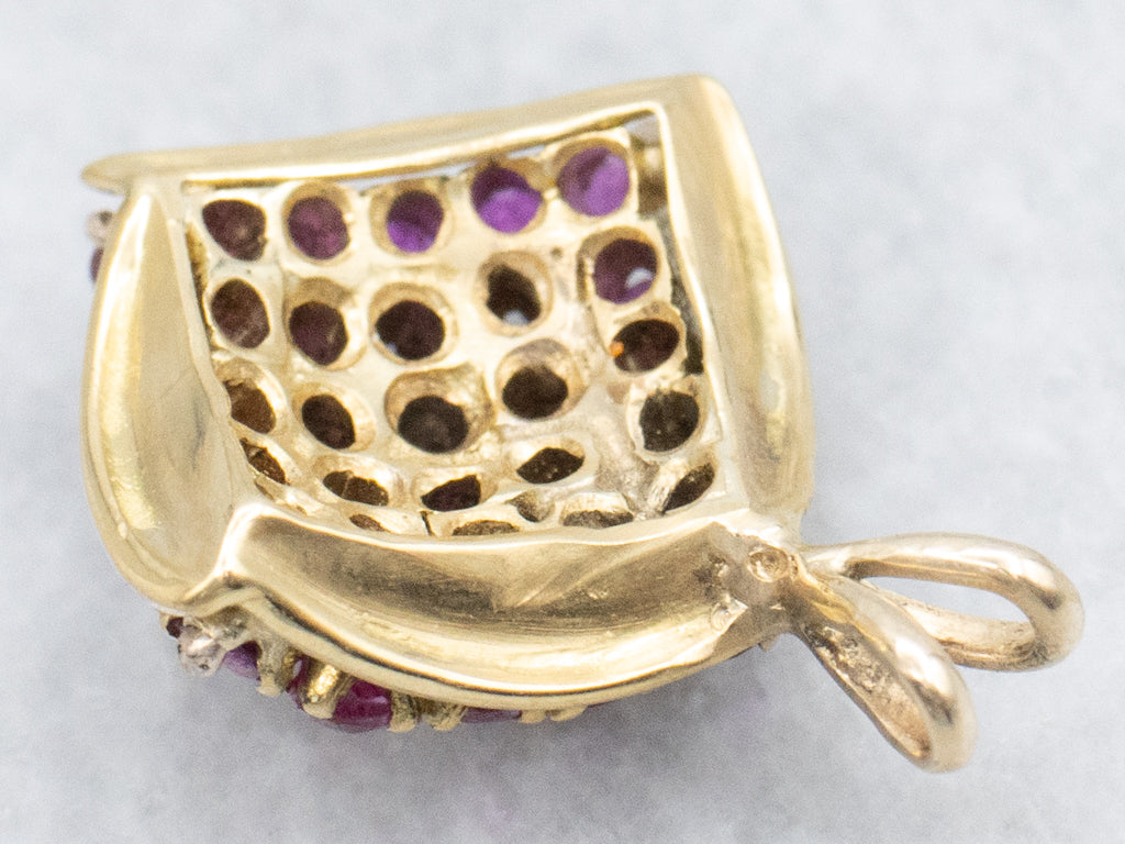 Diamond and Ruby Cluster Domed Gold Pendant