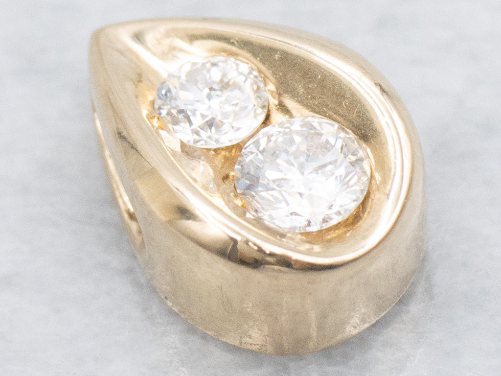 Double Diamond Gold Teardrop Slide Pendant