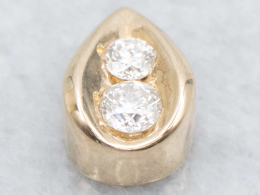Double Diamond Gold Teardrop Slide Pendant