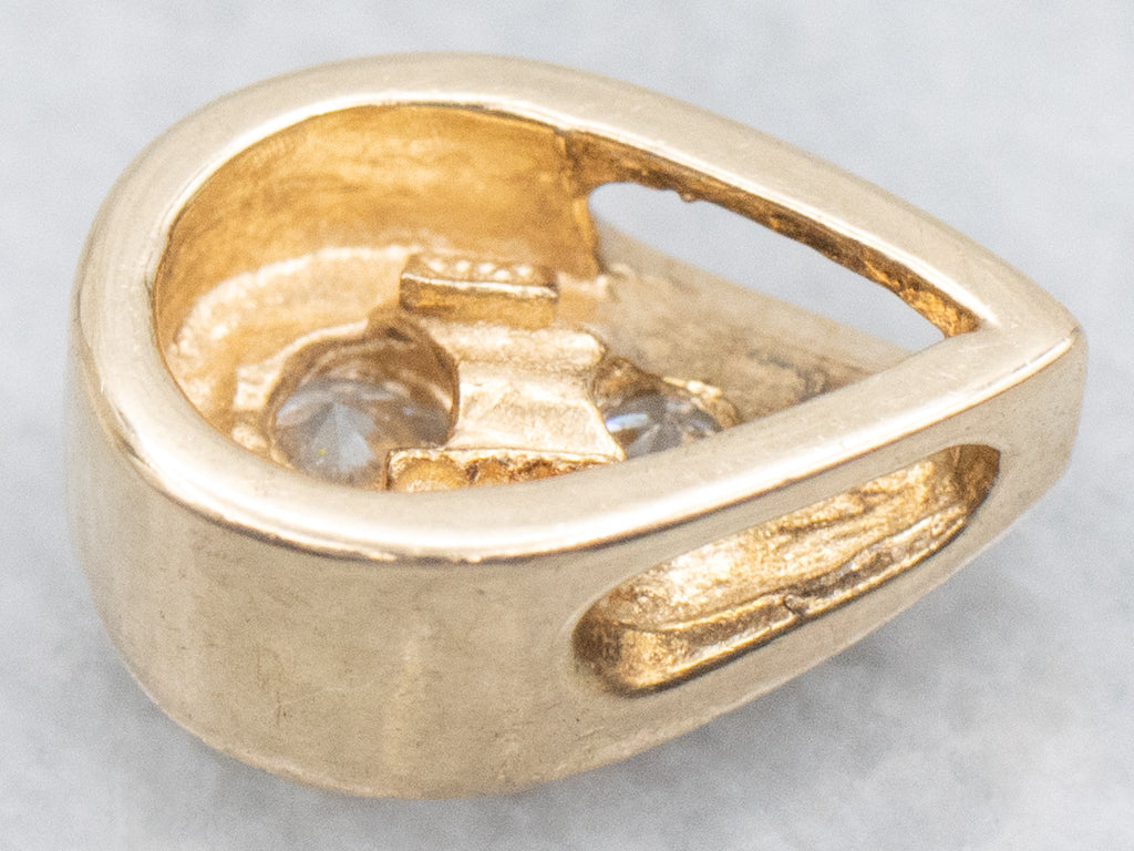 Double Diamond Gold Teardrop Slide Pendant