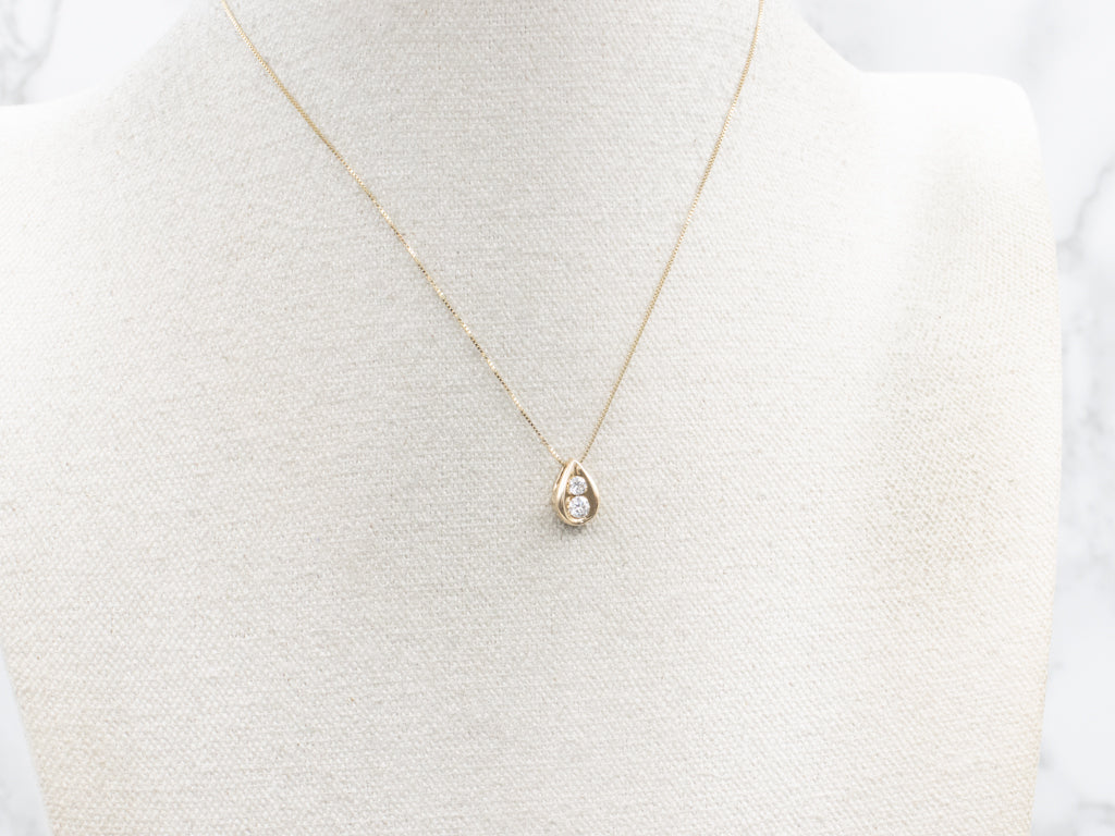 Double Diamond Gold Teardrop Slide Pendant