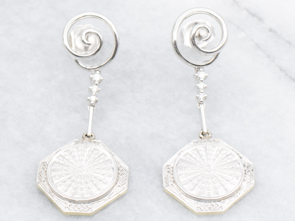 Spiral Diamond Two Tone Gold Cufflink Conversion Drop Earrings