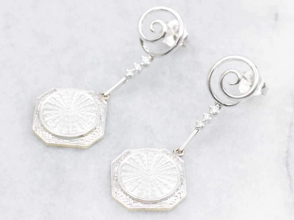 Spiral Diamond Two Tone Gold Cufflink Conversion Drop Earrings
