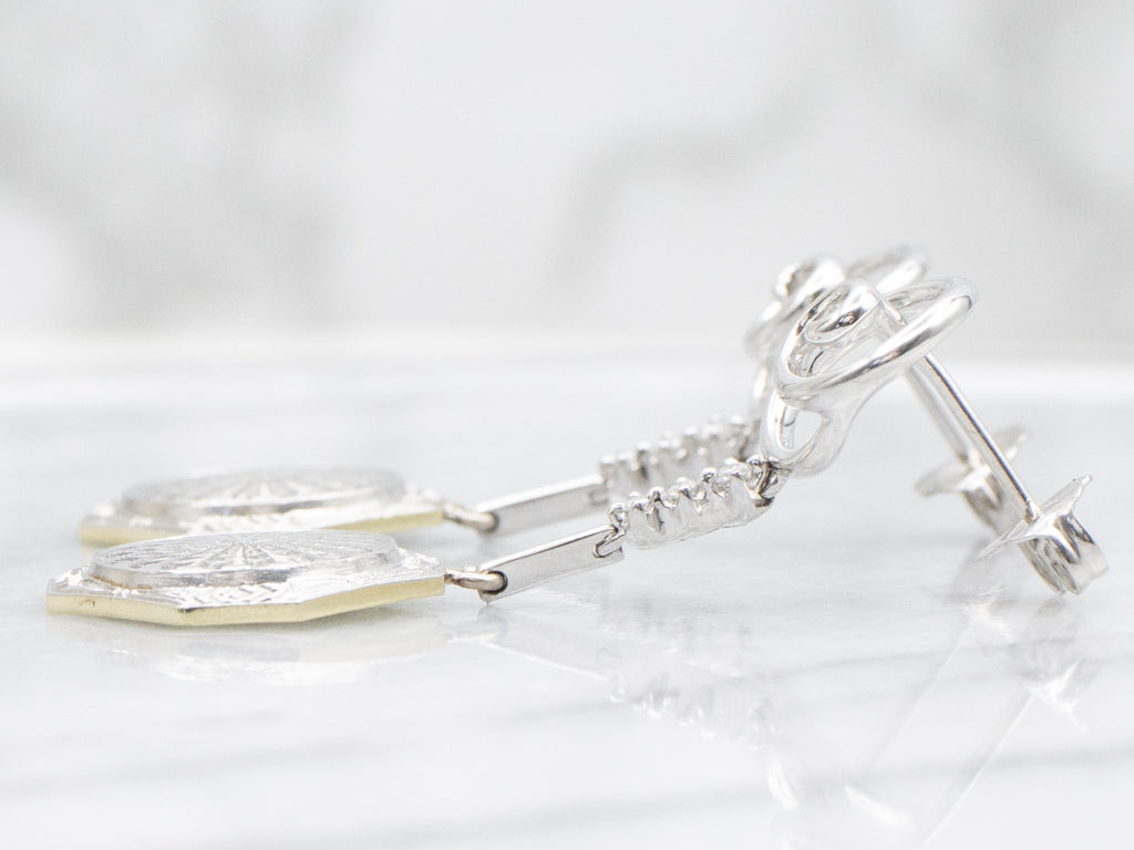 Spiral Diamond Two Tone Gold Cufflink Conversion Drop Earrings