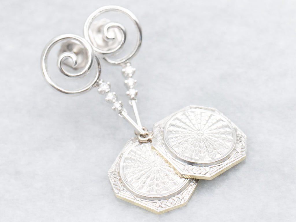 Spiral Diamond Two Tone Gold Cufflink Conversion Drop Earrings