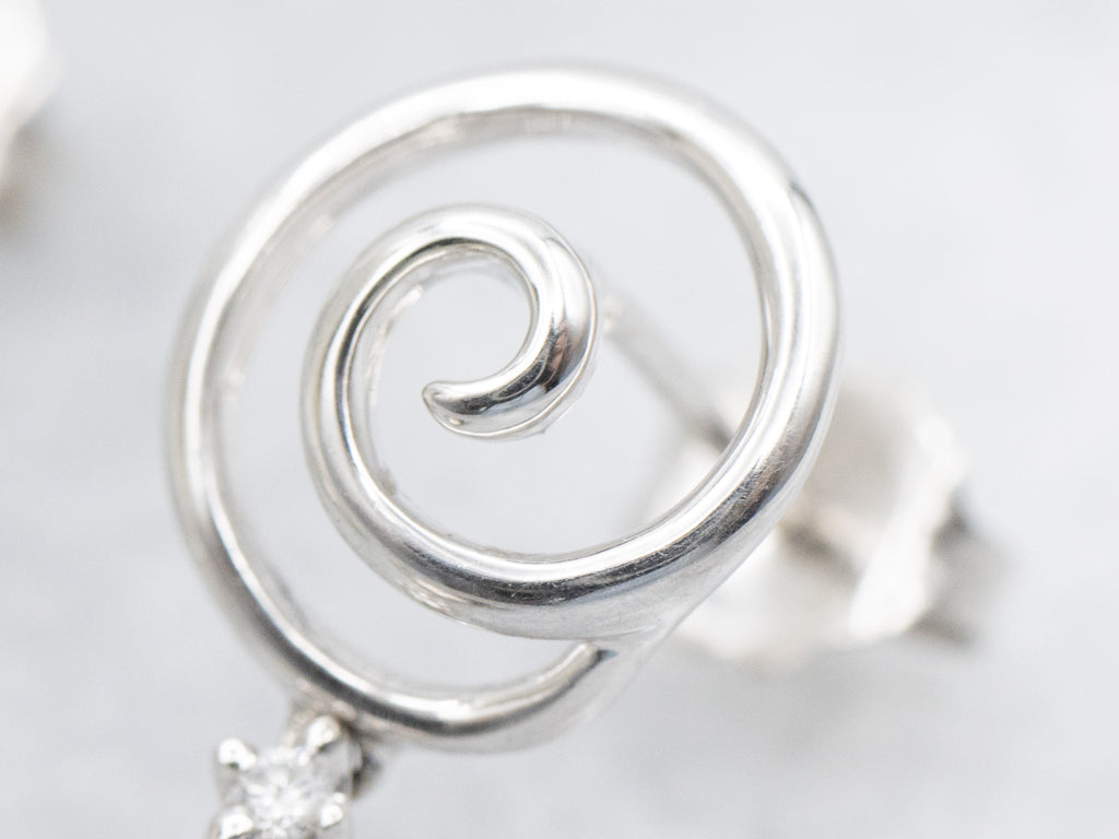 Spiral Diamond Two Tone Gold Cufflink Conversion Drop Earrings