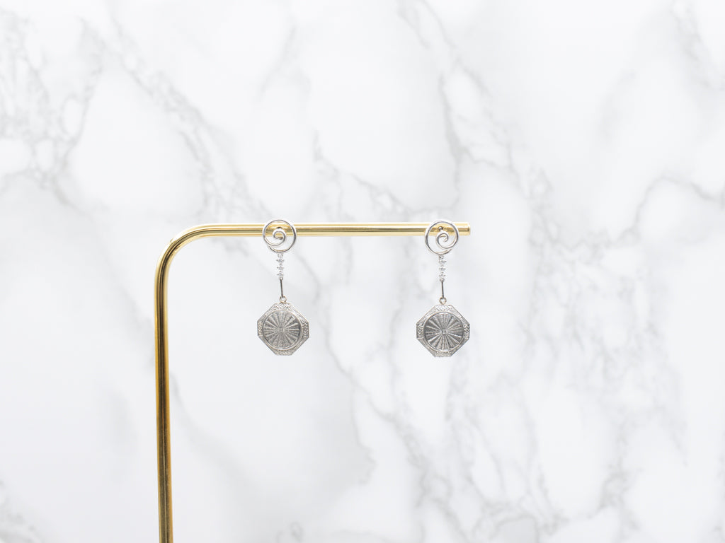 Spiral Diamond Two Tone Gold Cufflink Conversion Drop Earrings
