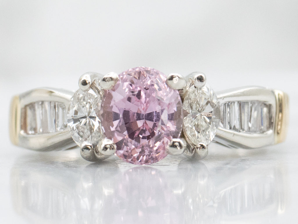Pink Sapphire and Mix-Cut Diamond Two-Tone Gold Ring
