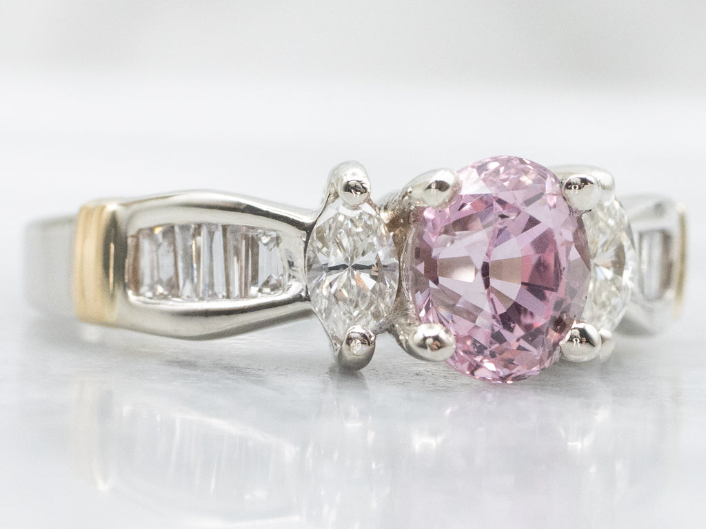Pink Sapphire and Mix-Cut Diamond Two-Tone Gold Ring