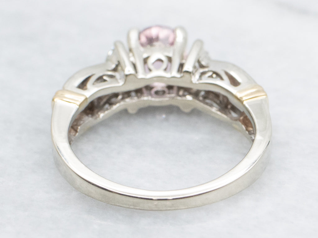 Pink Sapphire and Mix-Cut Diamond Two-Tone Gold Ring