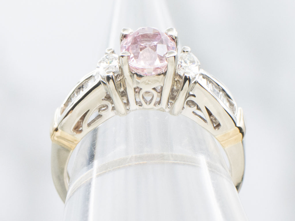 Pink Sapphire and Mix-Cut Diamond Two-Tone Gold Ring