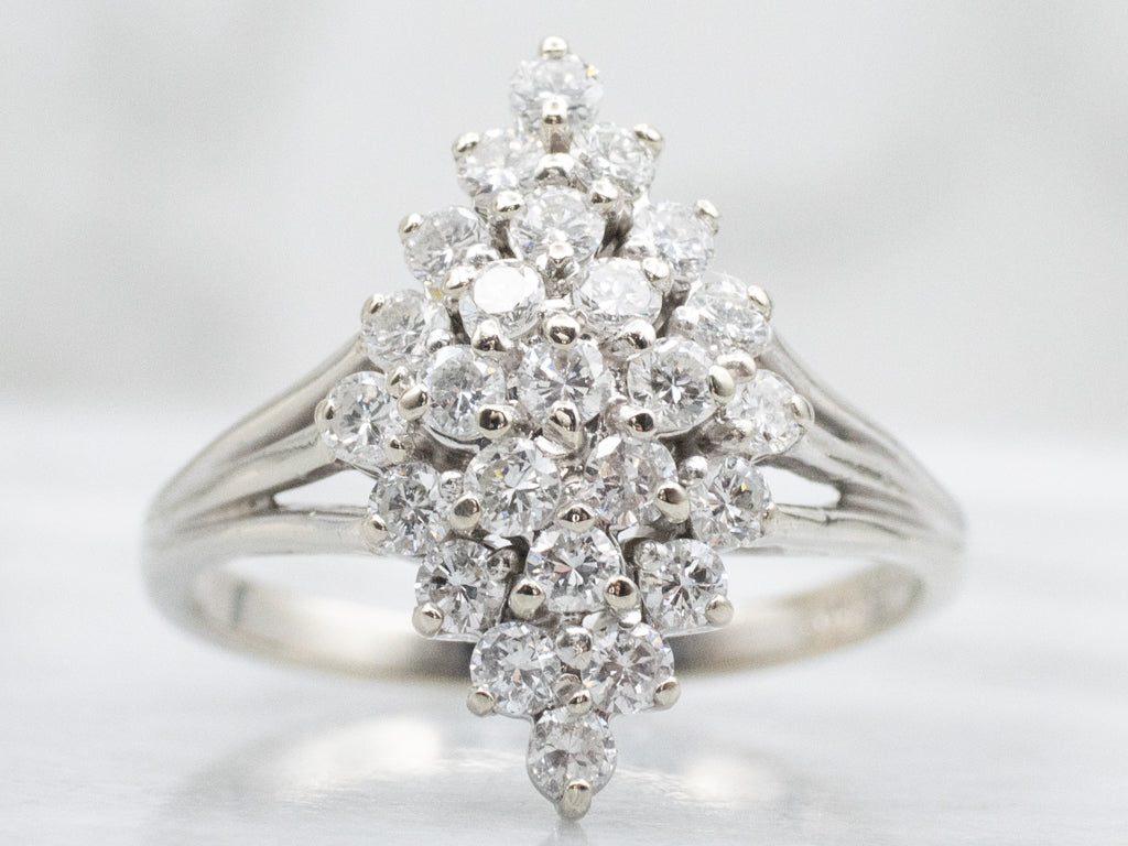 Vintage White Gold and Diamond Marquise Cluster Ring