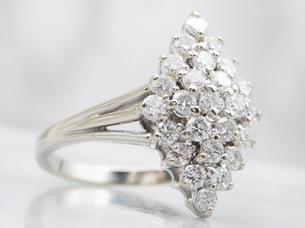 Vintage White Gold and Diamond Marquise Cluster Ring