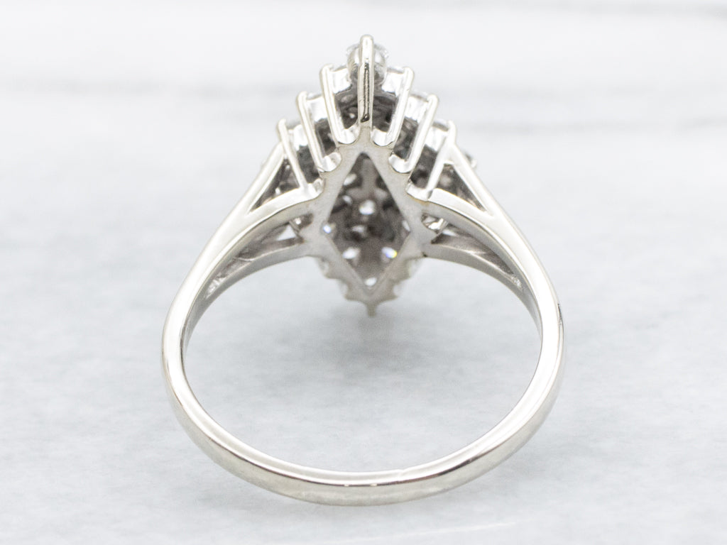 Vintage White Gold and Diamond Marquise Cluster Ring