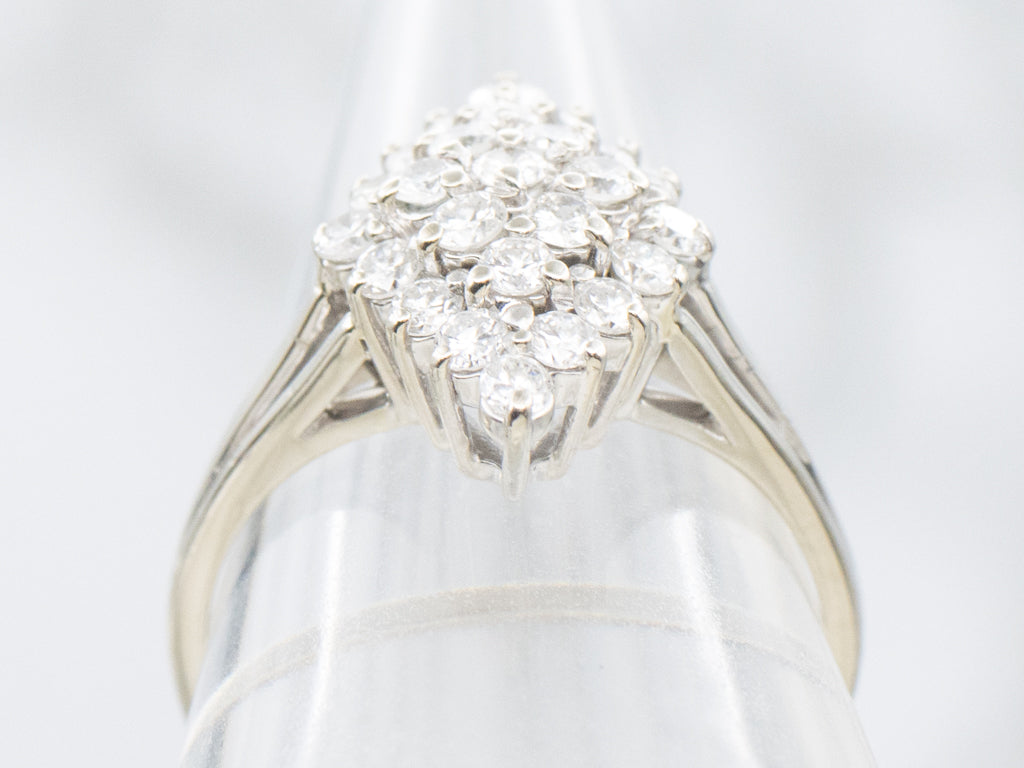 Vintage White Gold and Diamond Marquise Cluster Ring
