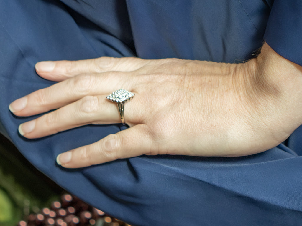 Vintage White Gold and Diamond Marquise Cluster Ring