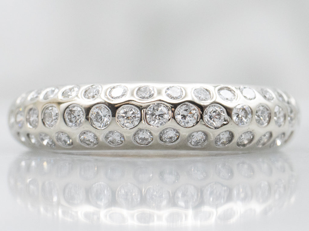 Flush Set Triple Row Diamond White Gold Band