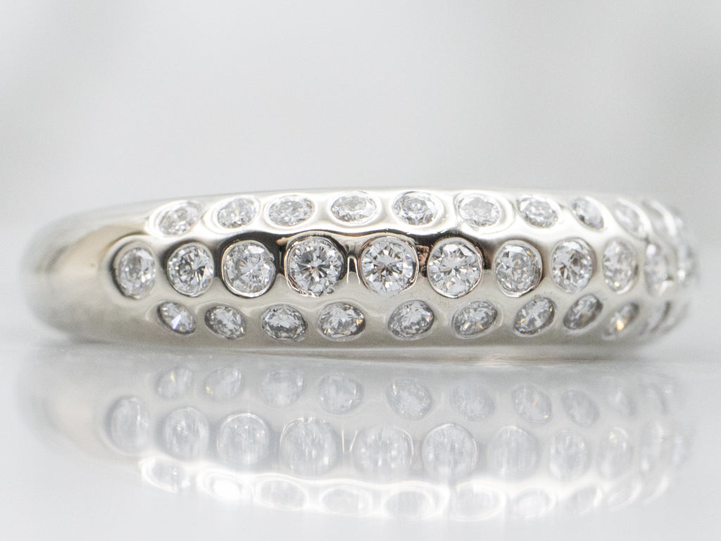 Flush Set Triple Row Diamond White Gold Band