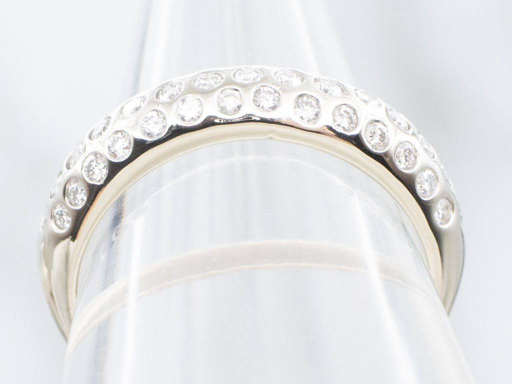 Flush Set Triple Row Diamond White Gold Band