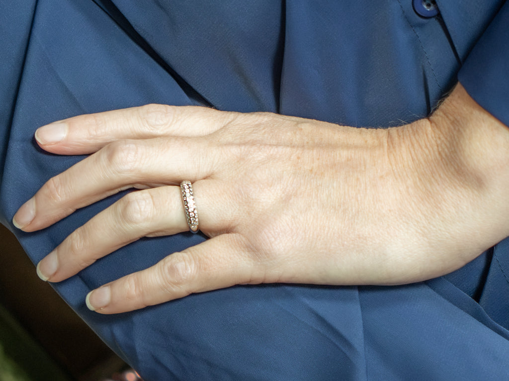 Flush Set Triple Row Diamond White Gold Band