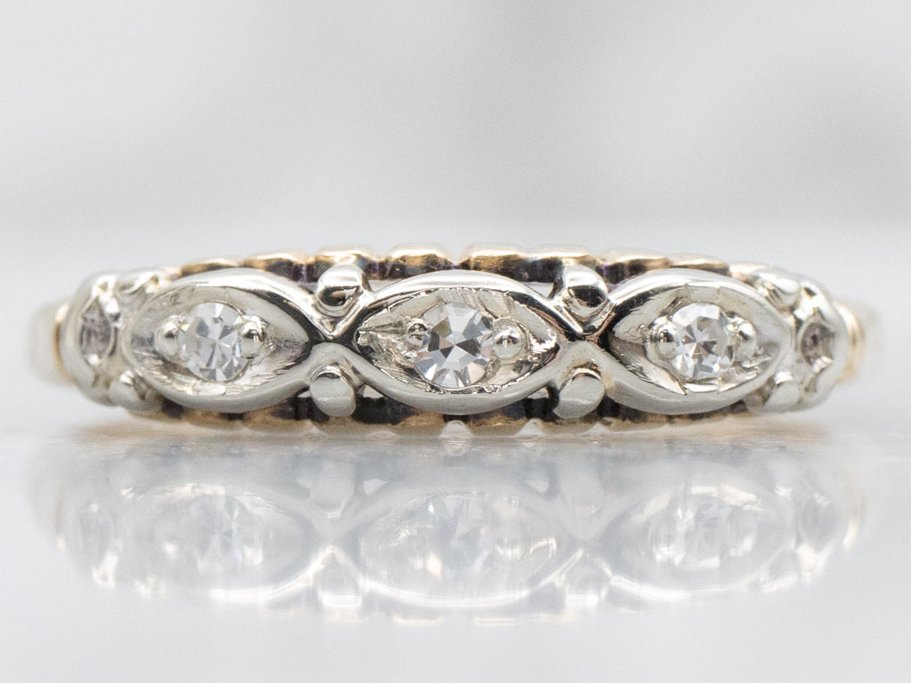 Retro Era Scalloped Two-Tone Gold Diamond Band
