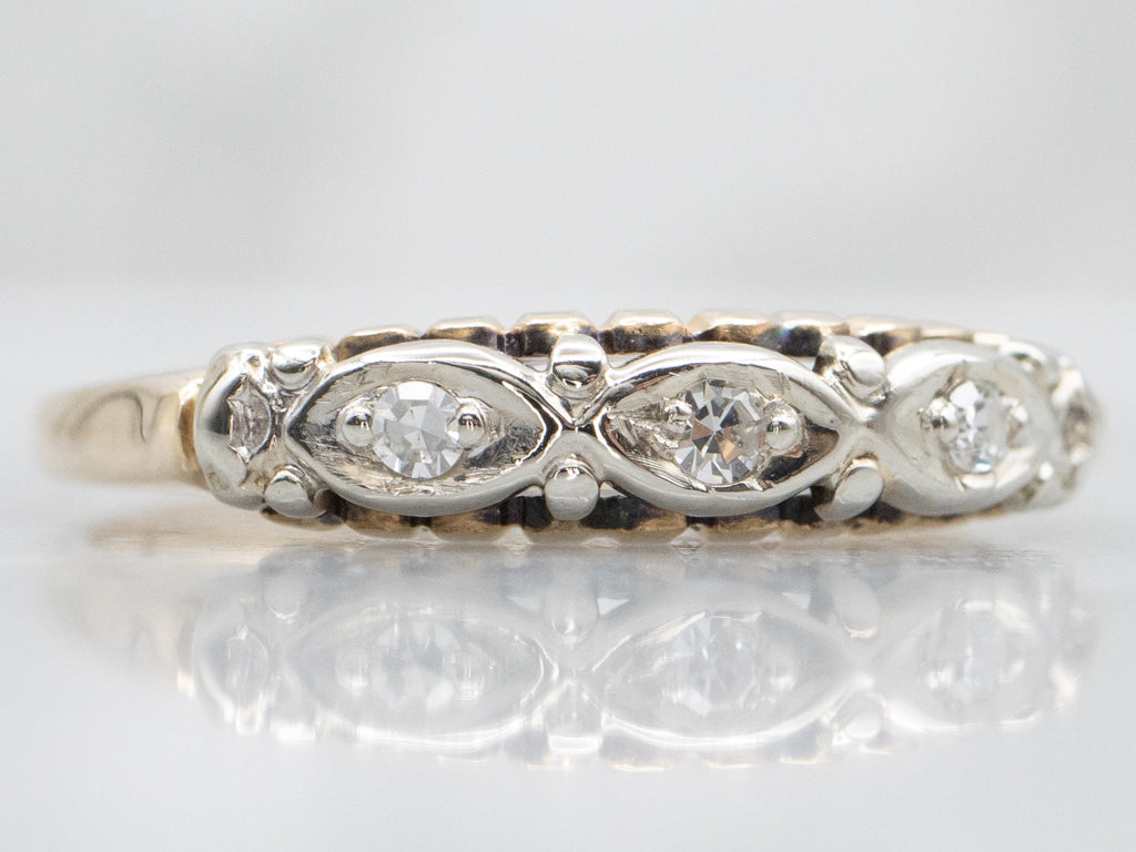 Retro Era Scalloped Two-Tone Gold Diamond Band
