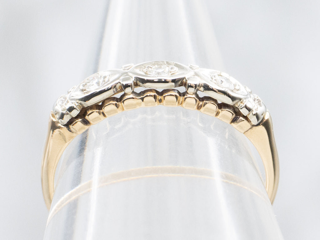 Retro Era Scalloped Two-Tone Gold Diamond Band