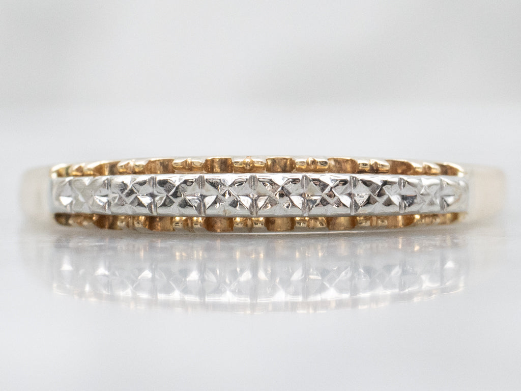 Vintage Two-Tone Gold Styled Forget-Me-Not Patterned Band