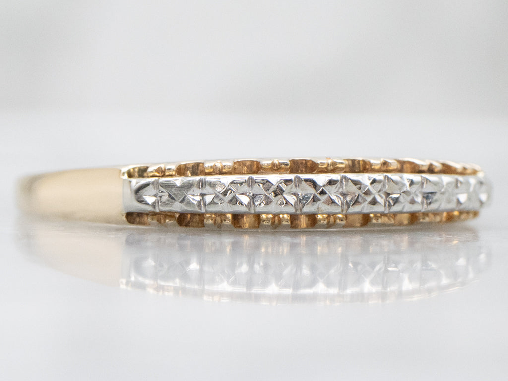 Vintage Two-Tone Gold Styled Forget-Me-Not Patterned Band