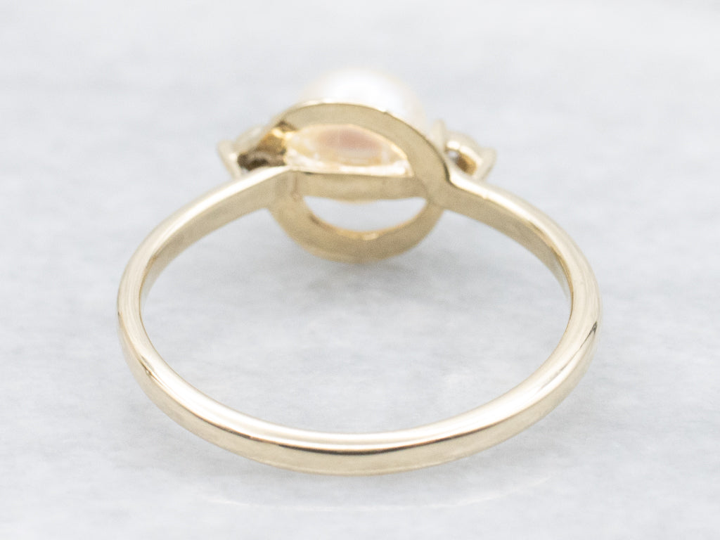 Yellow Gold Pearl Ring with Diamond Accents