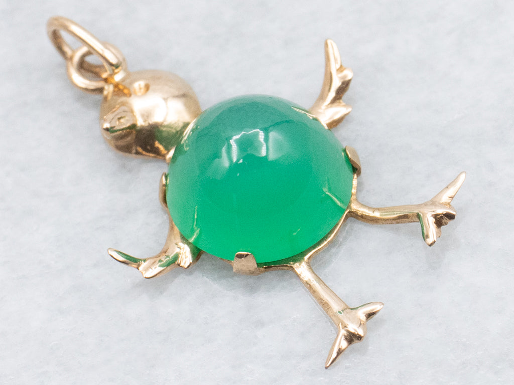 Vintage Gold Green Onyx Bird Pendant