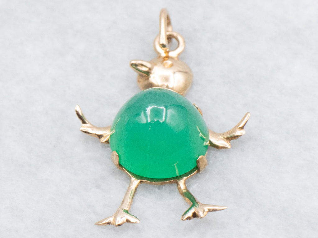 Vintage Gold Green Onyx Bird Pendant