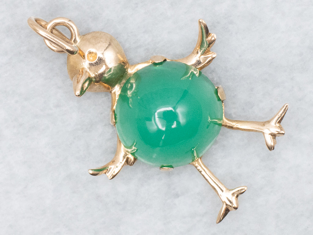 Vintage Gold Green Onyx Bird Pendant