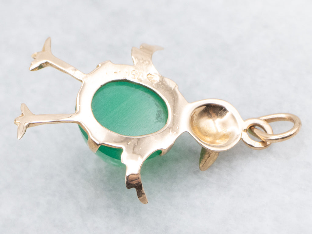 Vintage Gold Green Onyx Bird Pendant