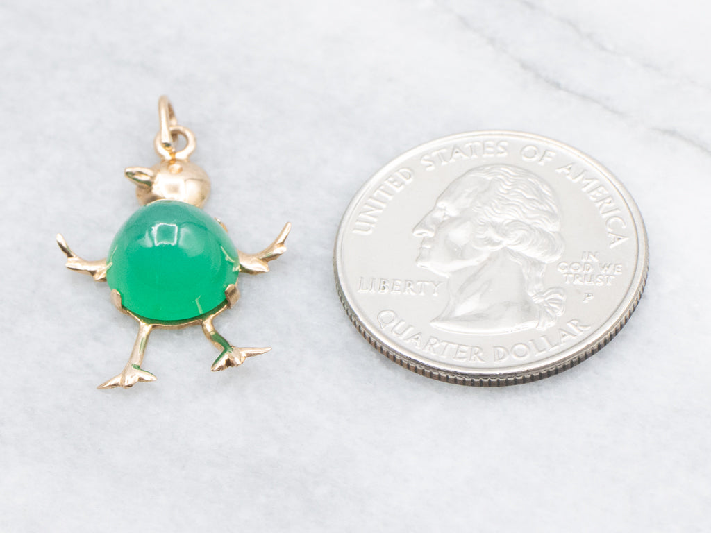 Vintage Gold Green Onyx Bird Pendant