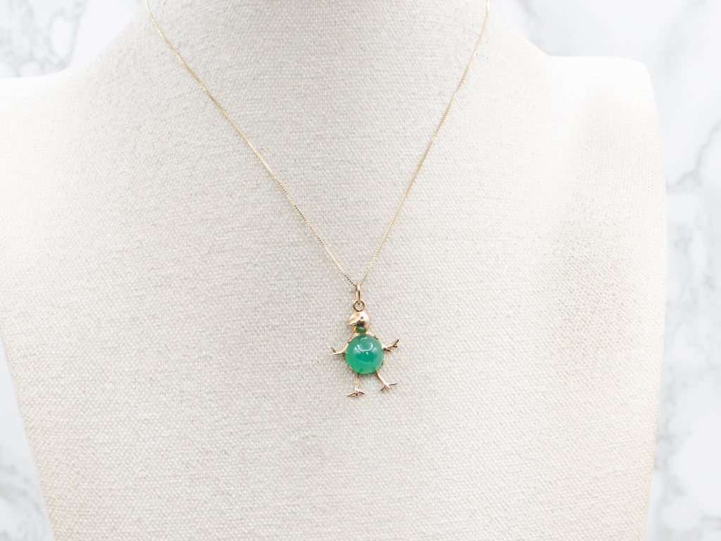 Vintage Gold Green Onyx Bird Pendant