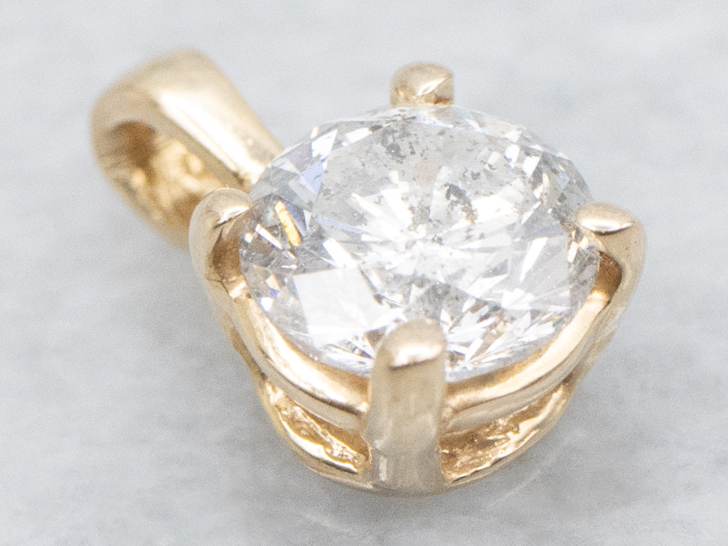 Four-Prong Round Brilliant Diamond Gold Solitaire Pendant