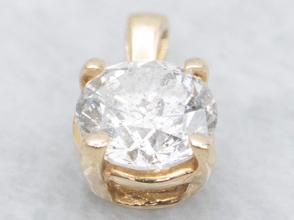 Four-Prong Round Brilliant Diamond Gold Solitaire Pendant