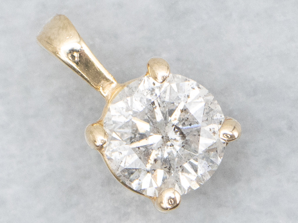 Four-Prong Round Brilliant Diamond Gold Solitaire Pendant