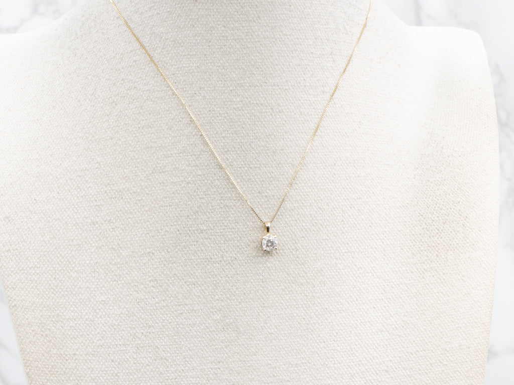 Four-Prong Round Brilliant Diamond Gold Solitaire Pendant
