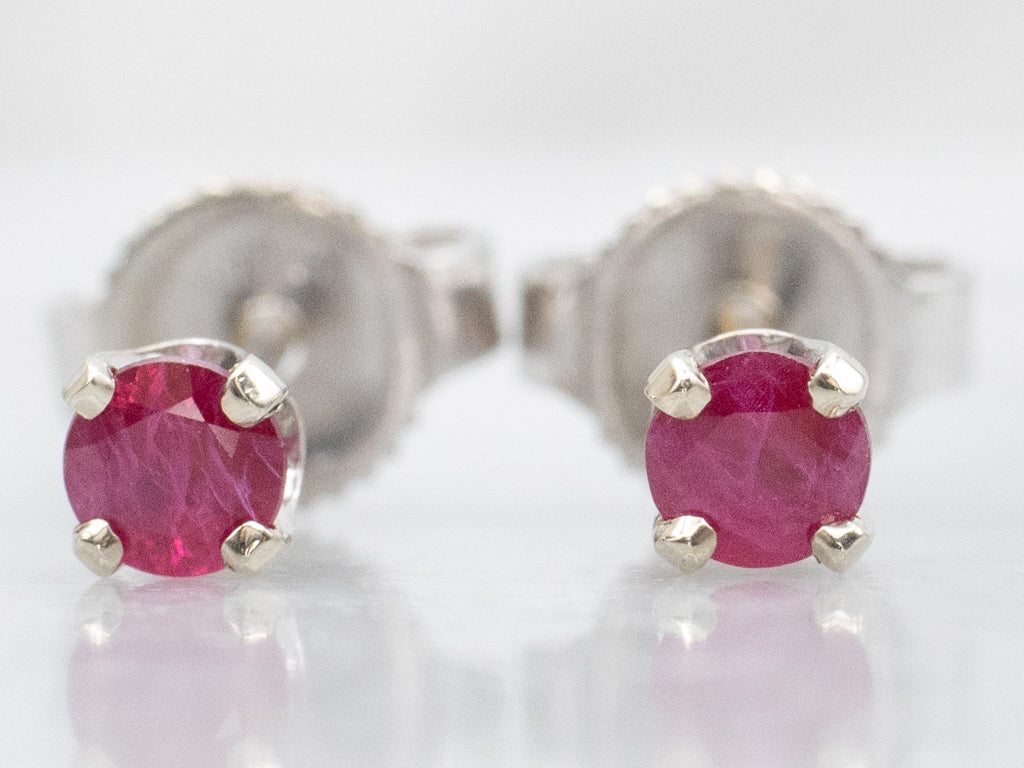 Bright Pink Ruby White Gold Stud Earrings