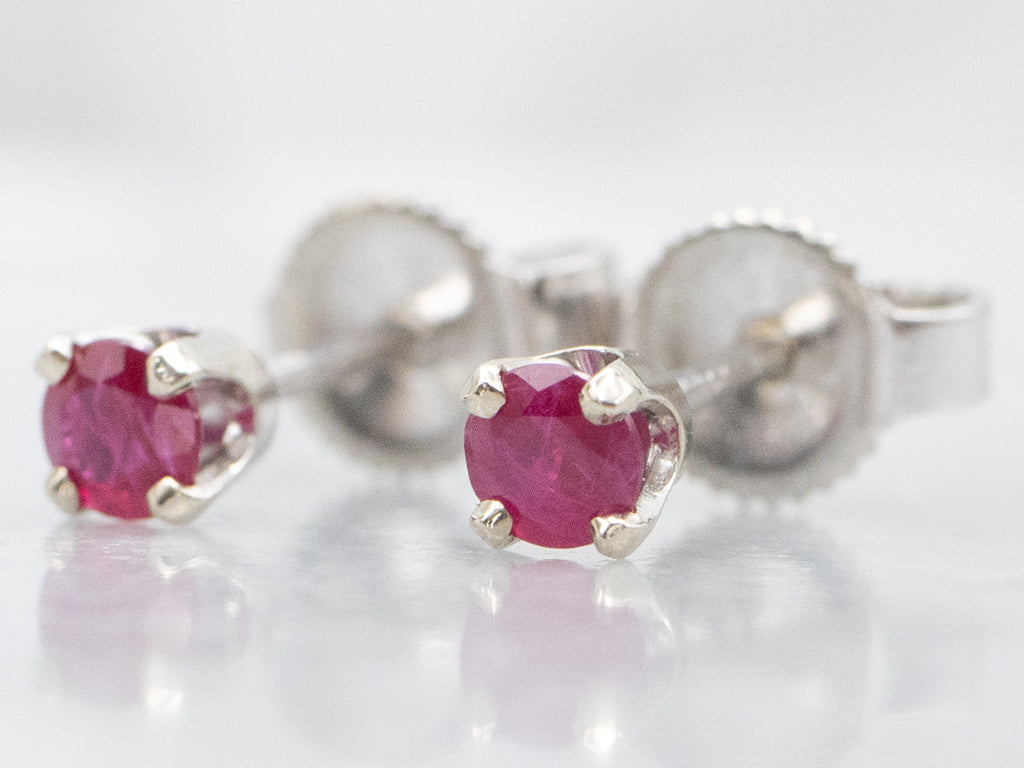 Bright Pink Ruby White Gold Stud Earrings